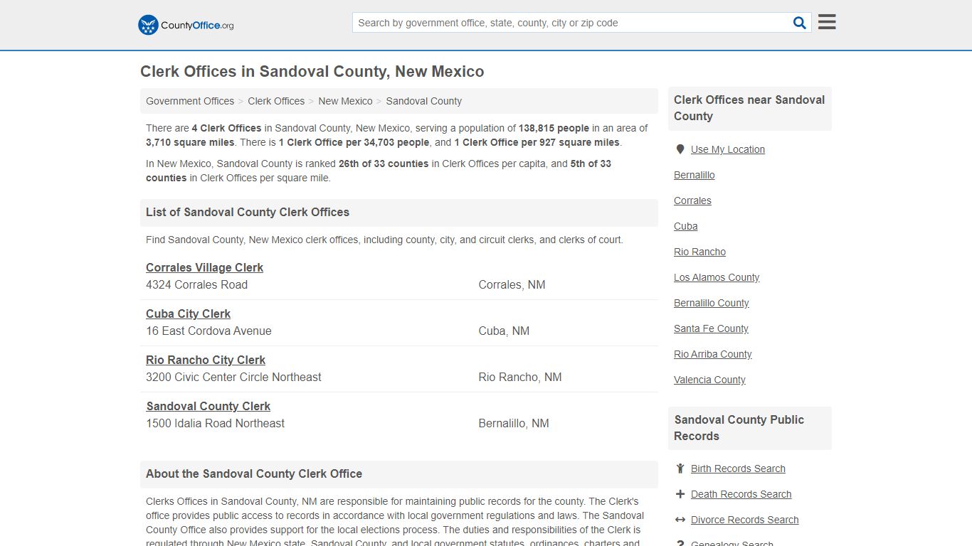 Clerk Offices - Sandoval County, NM (County & Court Records)