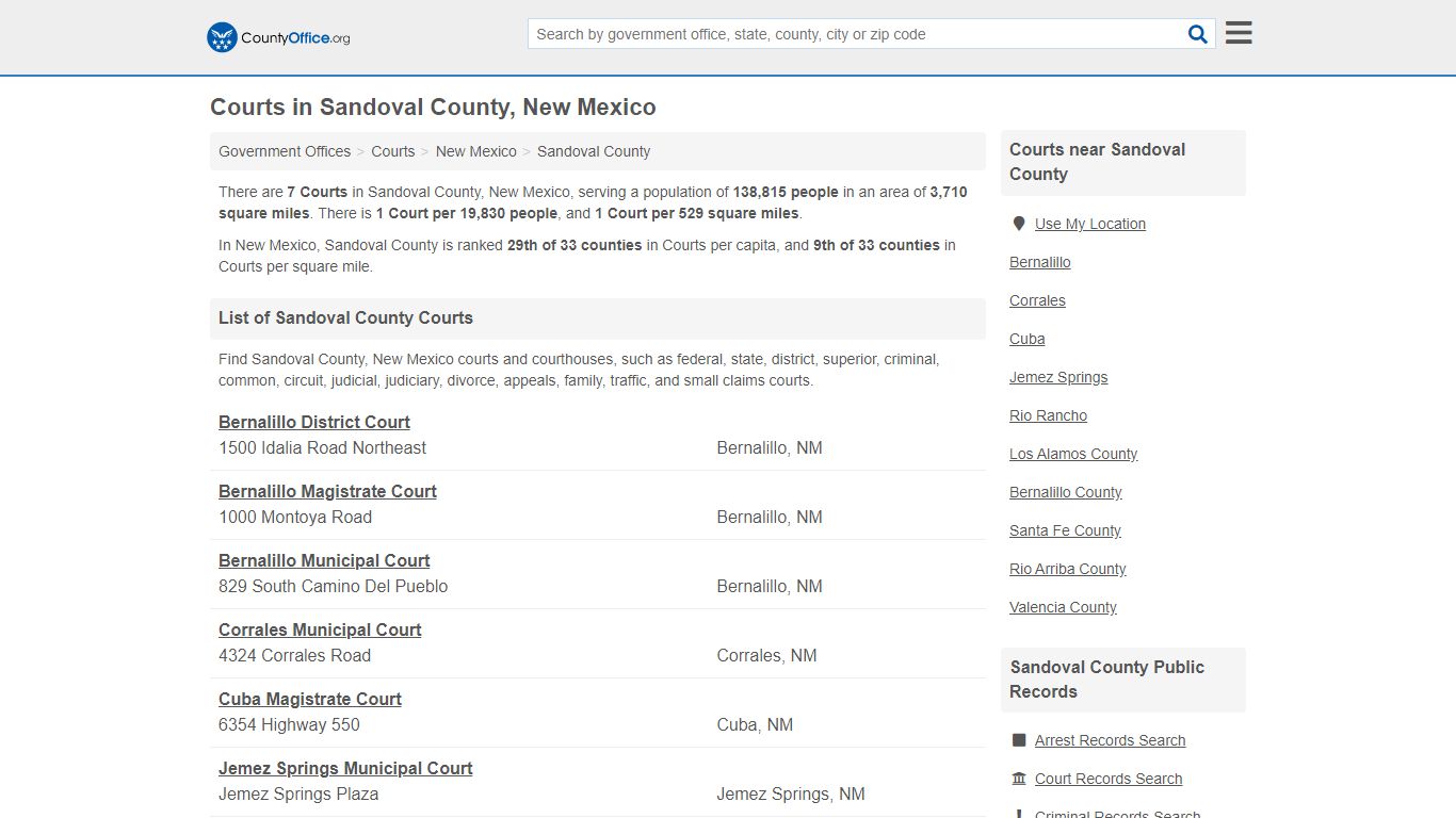 Courts - Sandoval County, NM (Court Records & Calendars)